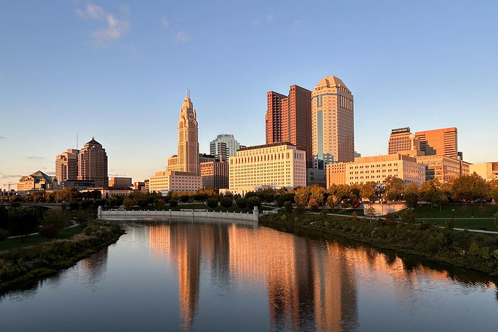 Columbus, Ohio skyline reflected in the Scioto River
