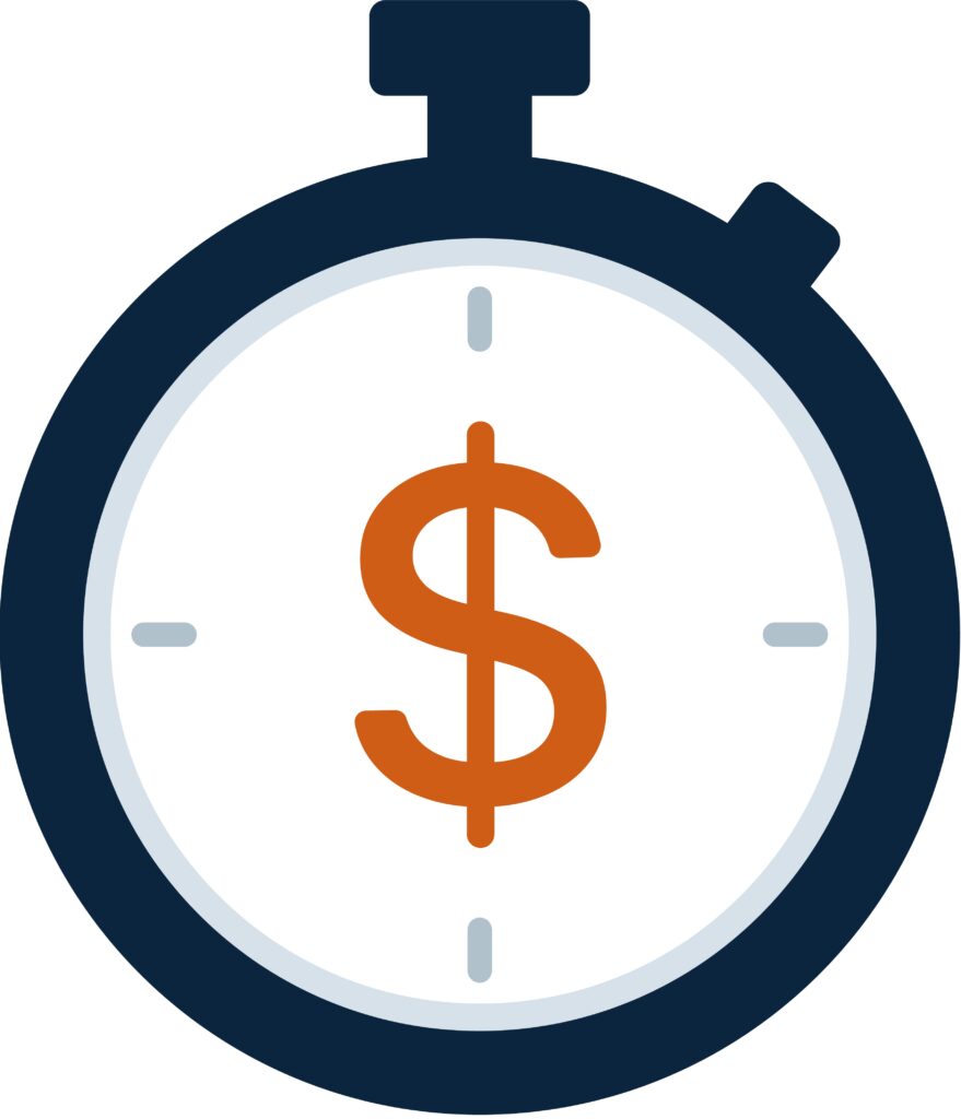 Late Payments & Evictions Stopwatch with a dollar sign icon for late payments and evictions