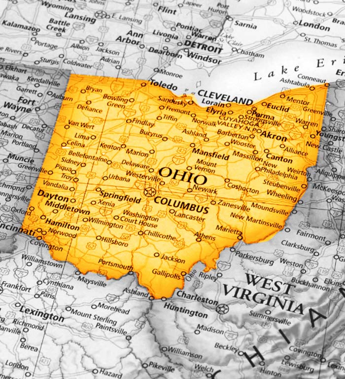 Your Central Ohio Residential Property Management Partner Map of Ohio highlighted, showing Columbus, Dayton and Springfield
